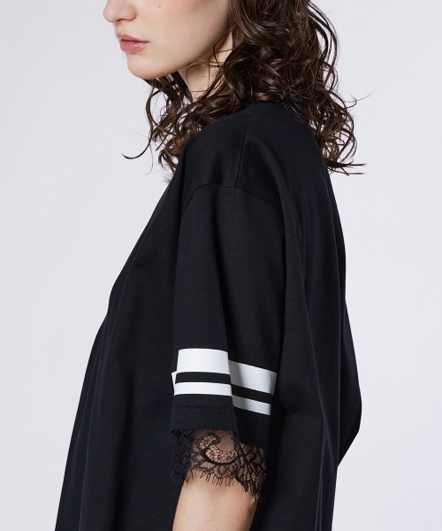 ESSENTIAL（エッセンシャル）の「シングルジャージ袖ラインレースTシャツ（Tシャツ/カットソー・レディース・ブラック/オフホワイト・FREE）」の7枚目の写真