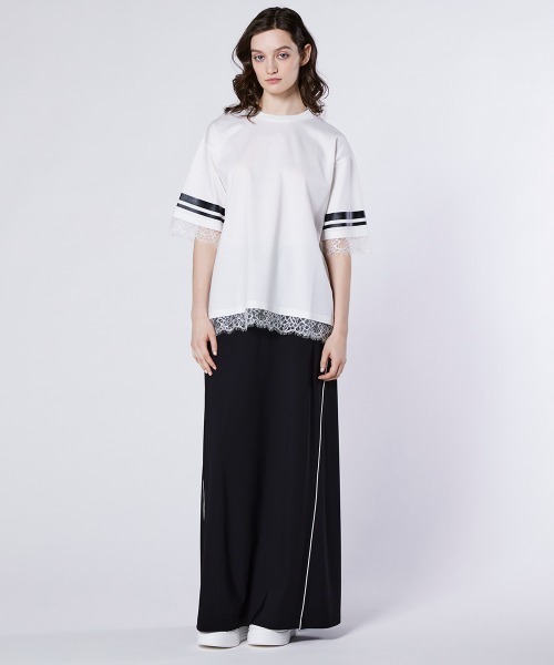 ESSENTIAL（エッセンシャル）の「シングルジャージ袖ラインレースTシャツ（Tシャツ/カットソー・レディース・ブラック/オフホワイト・FREE）」の12枚目の写真