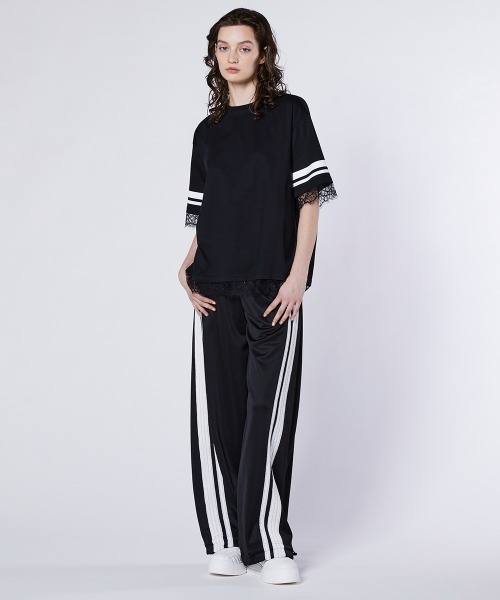 ESSENTIAL（エッセンシャル）の「シングルジャージ袖ラインレースTシャツ（Tシャツ/カットソー・レディース・ブラック/オフホワイト・FREE）」の13枚目の写真