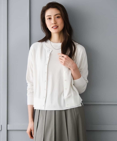 MICHEL KLEIN（ミッシェル・クラン）の「[アンサンブル対応]シアーカーディガン（カーディガン/ボレロ・レディース・ライラック/アイボリー/ブルー・38/40）」の19枚目の写真