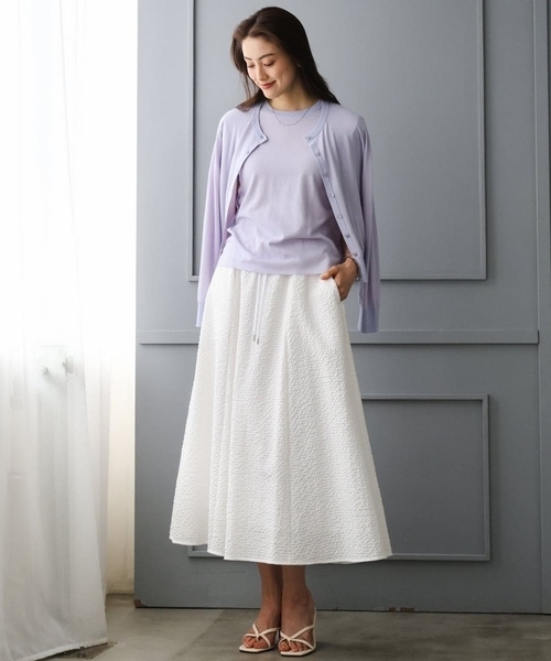 MICHEL KLEIN（ミッシェル・クラン）の「[アンサンブル対応]シアーカーディガン（カーディガン/ボレロ・レディース・ライラック/アイボリー/ブルー・38/40）」の21枚目の写真