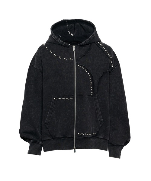 VI E DIT(ヴィエディット)の「Stud Bleach Leopard Zip Hoodie/スタッズブリーチレオパードジップフーディ〈セットアップ着用可能〉(パーカー・メンズ・ブラック/グレー・1/2)」の15枚目の写真