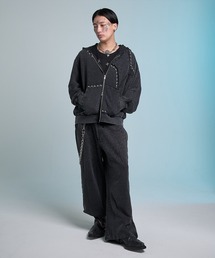 VI E DIT（ヴィエディット）の「Stud Bleach Leopard Zip Hoodie/スタッズブリーチレオパードジップフーディ〈セットアップ着用可能〉（パーカー）」