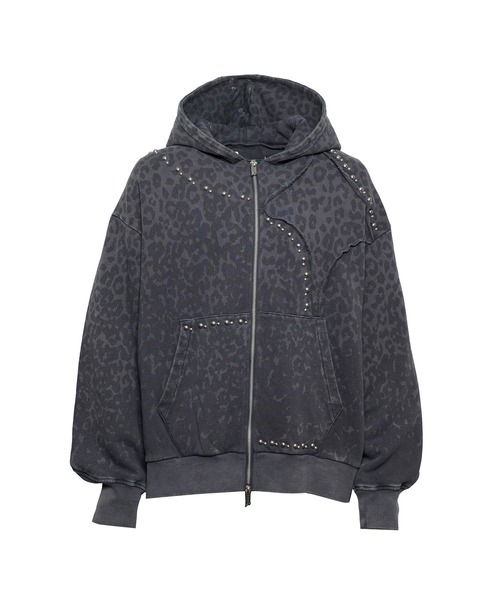 VI E DIT(ヴィエディット)の「Stud Bleach Leopard Zip Hoodie/スタッズブリーチレオパードジップフーディ〈セットアップ着用可能〉(パーカー・メンズ・ブラック/グレー・1/2)」の14枚目の写真