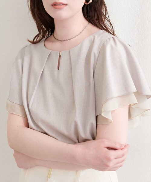 natural couture(ナチュラルクチュール)の「シアー重ねフリルブラウス(シャツ/ブラウス・レディース・ブラック/サックスブルー/ライトベージュ/ミント・FREE)」の3枚目の写真