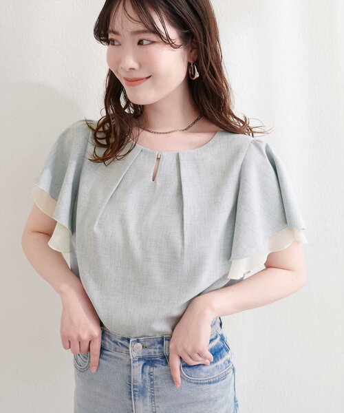 natural couture(ナチュラルクチュール)の「シアー重ねフリルブラウス(シャツ/ブラウス・レディース・ブラック/サックスブルー/ライトベージュ/ミント・FREE)」の4枚目の写真