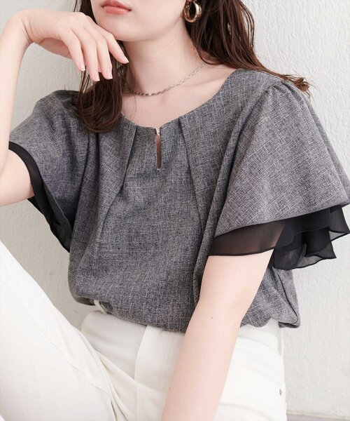 natural couture(ナチュラルクチュール)の「シアー重ねフリルブラウス(シャツ/ブラウス・レディース・ブラック/サックスブルー/ライトベージュ/ミント・FREE)」の2枚目の写真