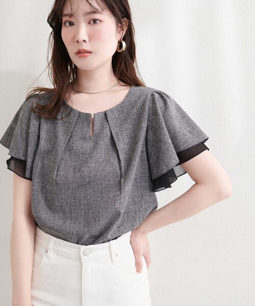 natural couture(ナチュラルクチュール)の「シアー重ねフリルブラウス(シャツ/ブラウス・レディース・ブラック/サックスブルー/ライトベージュ/ミント・FREE)」の6枚目の写真
