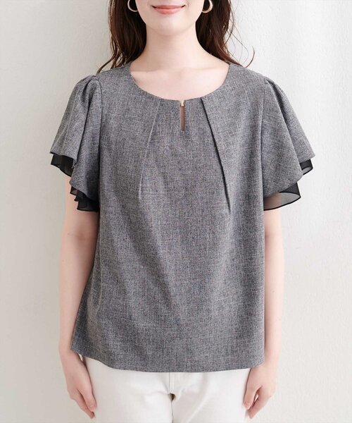 natural couture(ナチュラルクチュール)の「シアー重ねフリルブラウス(シャツ/ブラウス・レディース・ブラック/サックスブルー/ライトベージュ/ミント・FREE)」の9枚目の写真