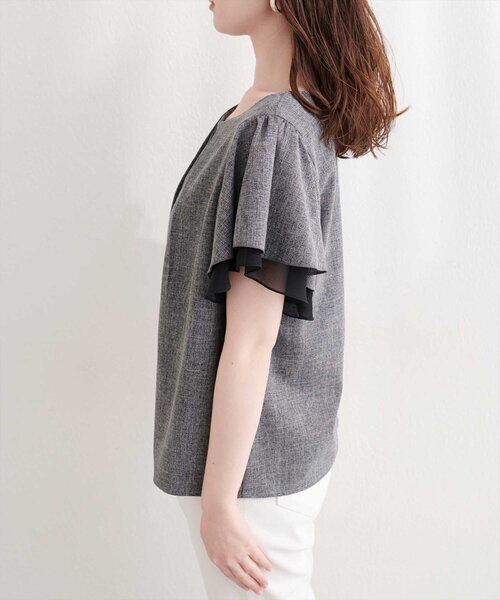 natural couture(ナチュラルクチュール)の「シアー重ねフリルブラウス(シャツ/ブラウス・レディース・ブラック/サックスブルー/ライトベージュ/ミント・FREE)」の10枚目の写真