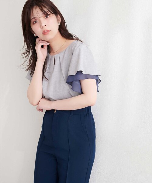 natural couture(ナチュラルクチュール)の「シアー重ねフリルブラウス(シャツ/ブラウス・レディース・ブラック/サックスブルー/ライトベージュ/ミント・FREE)」の19枚目の写真
