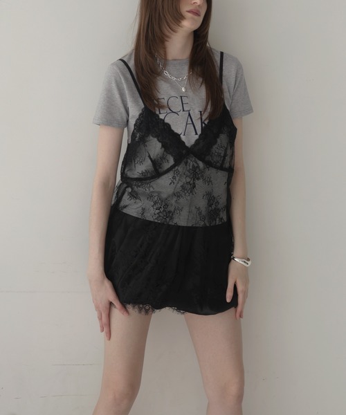 Mili affinity(ミリアフィニティー)の「刺繍ロゴTシャツ(Tシャツ/カットソー・レディース・杢グレー/オフホワイト/ブラック/ネイビー/ピンク・FREE)」の14枚目の写真