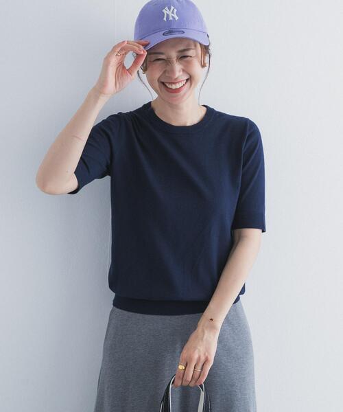 URBAN RESEARCH DOORS（アーバンリサーチドアーズ）の「『UR TECH ひやサラクール』コットンハーフスリーブKNIT（ニット/セーター・レディース・グリーン/マスタード/ネイビー/チャコールグレー・FREE）」の3枚目の写真