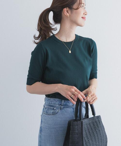 URBAN RESEARCH DOORS（アーバンリサーチドアーズ）の「『UR TECH ひやサラクール』コットンハーフスリーブKNIT（ニット/セーター・レディース・グリーン/マスタード/ネイビー/チャコールグレー・FREE）」の2枚目の写真