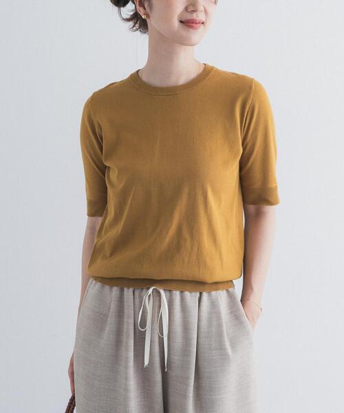 URBAN RESEARCH DOORS（アーバンリサーチドアーズ）の「『UR TECH ひやサラクール』コットンハーフスリーブKNIT（ニット/セーター・レディース・グリーン/マスタード/ネイビー/チャコールグレー・FREE）」の4枚目の写真