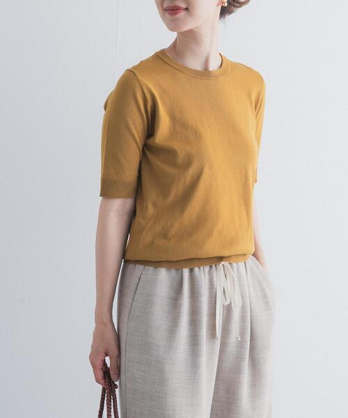 URBAN RESEARCH DOORS（アーバンリサーチドアーズ）の「『UR TECH ひやサラクール』コットンハーフスリーブKNIT（ニット/セーター・レディース・グリーン/マスタード/ネイビー/チャコールグレー・FREE）」の5枚目の写真