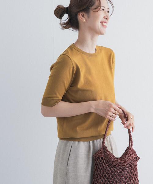 URBAN RESEARCH DOORS（アーバンリサーチドアーズ）の「『UR TECH ひやサラクール』コットンハーフスリーブKNIT（ニット/セーター・レディース・グリーン/マスタード/ネイビー/チャコールグレー・FREE）」の6枚目の写真
