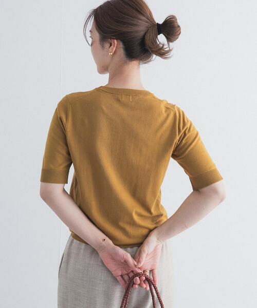 URBAN RESEARCH DOORS（アーバンリサーチドアーズ）の「『UR TECH ひやサラクール』コットンハーフスリーブKNIT（ニット/セーター・レディース・グリーン/マスタード/ネイビー/チャコールグレー・FREE）」の7枚目の写真