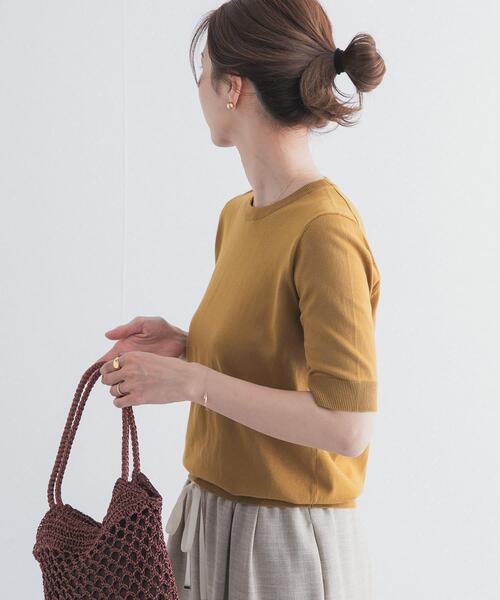 URBAN RESEARCH DOORS（アーバンリサーチドアーズ）の「『UR TECH ひやサラクール』コットンハーフスリーブKNIT（ニット/セーター・レディース・グリーン/マスタード/ネイビー/チャコールグレー・FREE）」の8枚目の写真