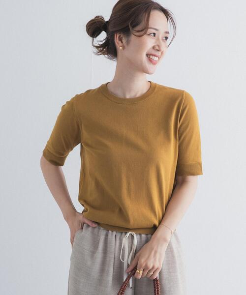 URBAN RESEARCH DOORS（アーバンリサーチドアーズ）の「『UR TECH ひやサラクール』コットンハーフスリーブKNIT（ニット/セーター・レディース・グリーン/マスタード/ネイビー/チャコールグレー・FREE）」の9枚目の写真