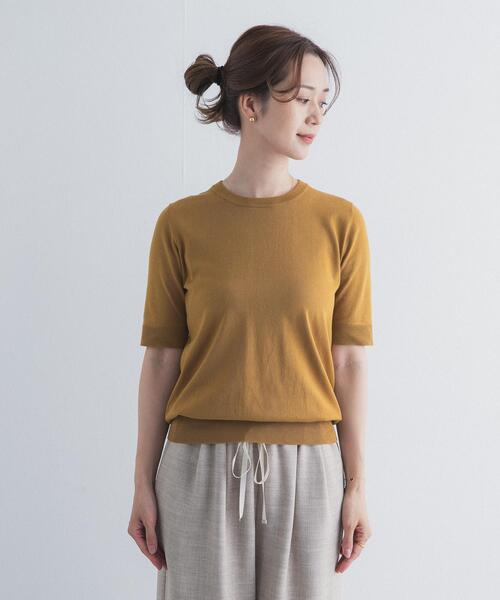 URBAN RESEARCH DOORS（アーバンリサーチドアーズ）の「『UR TECH ひやサラクール』コットンハーフスリーブKNIT（ニット/セーター・レディース・グリーン/マスタード/ネイビー/チャコールグレー・FREE）」の12枚目の写真