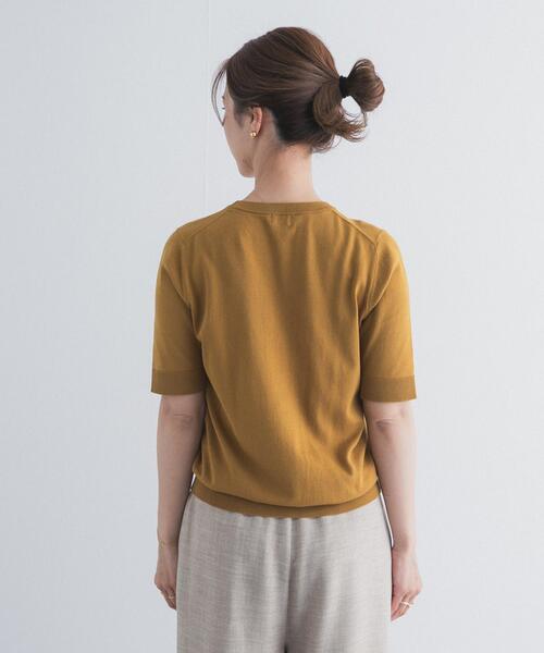 URBAN RESEARCH DOORS（アーバンリサーチドアーズ）の「『UR TECH ひやサラクール』コットンハーフスリーブKNIT（ニット/セーター・レディース・グリーン/マスタード/ネイビー/チャコールグレー・FREE）」の14枚目の写真