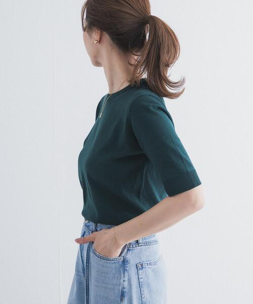 URBAN RESEARCH DOORS（アーバンリサーチドアーズ）の「『UR TECH ひやサラクール』コットンハーフスリーブKNIT（ニット/セーター・レディース・グリーン/マスタード/ネイビー/チャコールグレー・FREE）」の17枚目の写真
