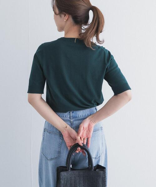 URBAN RESEARCH DOORS（アーバンリサーチドアーズ）の「『UR TECH ひやサラクール』コットンハーフスリーブKNIT（ニット/セーター・レディース・グリーン/マスタード/ネイビー/チャコールグレー・FREE）」の19枚目の写真