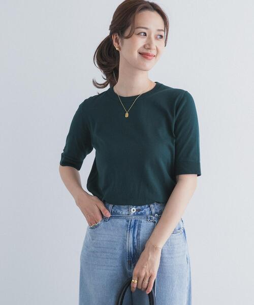 URBAN RESEARCH DOORS（アーバンリサーチドアーズ）の「『UR TECH ひやサラクール』コットンハーフスリーブKNIT（ニット/セーター・レディース・グリーン/マスタード/ネイビー/チャコールグレー・FREE）」の20枚目の写真