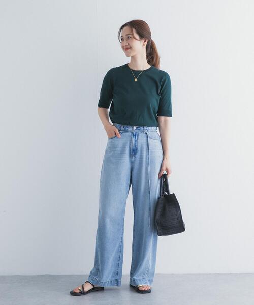 URBAN RESEARCH DOORS（アーバンリサーチドアーズ）の「『UR TECH ひやサラクール』コットンハーフスリーブKNIT（ニット/セーター・レディース・グリーン/マスタード/ネイビー/チャコールグレー・FREE）」の21枚目の写真