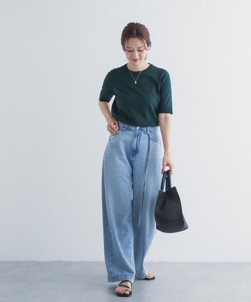 URBAN RESEARCH DOORS（アーバンリサーチドアーズ）の「『UR TECH ひやサラクール』コットンハーフスリーブKNIT（ニット/セーター・レディース・グリーン/マスタード/ネイビー/チャコールグレー・FREE）」の22枚目の写真