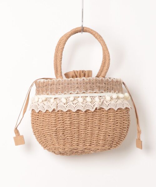 Mignonjour(ミニョンジュール)の「Mignonjour/ナチュラルレースポンポンかごバッグ M2929(かごバッグ・レディース・ブラウン/ベージュ・FREE)」の5枚目の写真