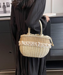Mignonjour（ミニョンジュール）の「Mignonjour/ナチュラルレースポンポンかごバッグ M2929（かごバッグ）」
