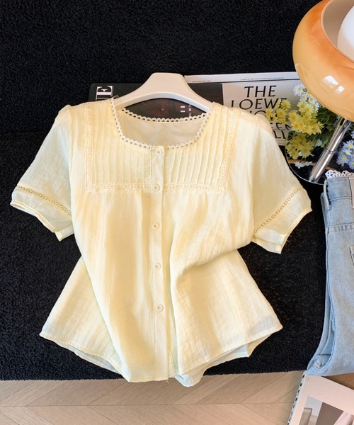 LUCPY(ラクピー)の「レースピンタックコットンブラウス(シャツ/ブラウス・レディース・ホワイト/イエロー・LARGE/MEDIUM/SMALL)」の2枚目の写真