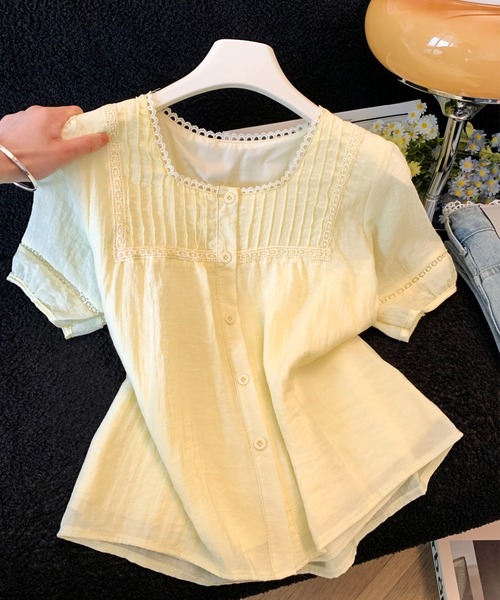 LUCPY(ラクピー)の「レースピンタックコットンブラウス(シャツ/ブラウス・レディース・ホワイト/イエロー・LARGE/MEDIUM/SMALL)」の3枚目の写真