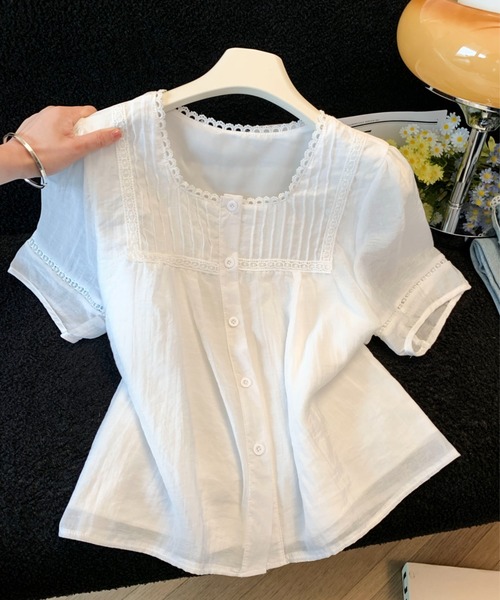 LUCPY(ラクピー)の「レースピンタックコットンブラウス(シャツ/ブラウス・レディース・ホワイト/イエロー・LARGE/MEDIUM/SMALL)」の4枚目の写真