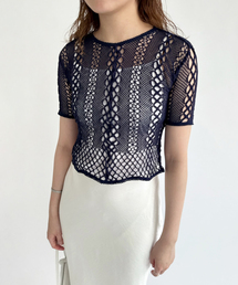 EUCHRONIA/ユークロニア】Stretch lace long sleeve tee（ニット
