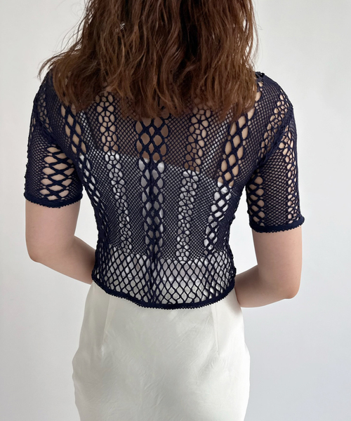 EDIT. FOR LULU(エディットフォールル)の「【EUCHRONIA/ユークロニア】Stretch lace short sleeve tee(ニット/セーター・レディース・ネイビー・FREE)」の2枚目の写真