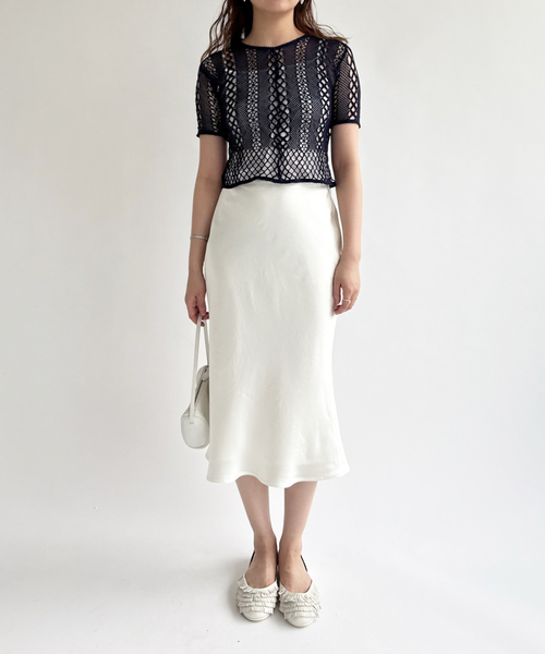 EDIT. FOR LULU(エディットフォールル)の「【EUCHRONIA/ユークロニア】Stretch lace short sleeve tee(ニット/セーター・レディース・ネイビー・FREE)」の4枚目の写真