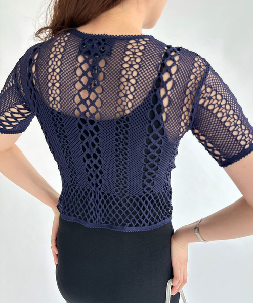 EDIT. FOR LULU(エディットフォールル)の「【EUCHRONIA/ユークロニア】Stretch lace short sleeve tee(ニット/セーター・レディース・ネイビー・FREE)」の6枚目の写真