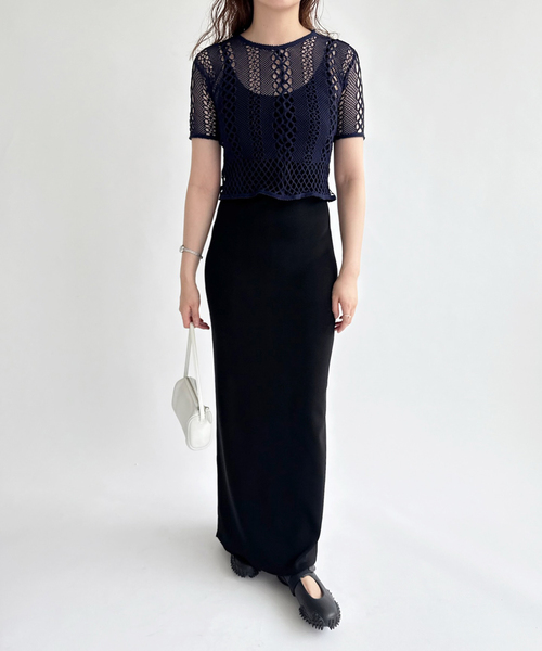 EDIT. FOR LULU(エディットフォールル)の「【EUCHRONIA/ユークロニア】Stretch lace short sleeve tee(ニット/セーター・レディース・ネイビー・FREE)」の7枚目の写真