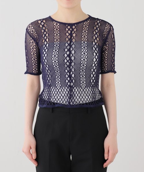 EDIT. FOR LULU(エディットフォールル)の「【EUCHRONIA/ユークロニア】Stretch lace short sleeve tee(ニット/セーター・レディース・ネイビー・FREE)」の8枚目の写真