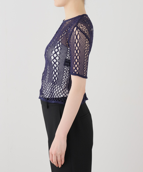 EDIT. FOR LULU(エディットフォールル)の「【EUCHRONIA/ユークロニア】Stretch lace short sleeve tee(ニット/セーター・レディース・ネイビー・FREE)」の9枚目の写真