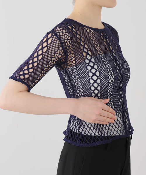 EDIT. FOR LULU(エディットフォールル)の「【EUCHRONIA/ユークロニア】Stretch lace short sleeve tee(ニット/セーター・レディース・ネイビー・FREE)」の11枚目の写真