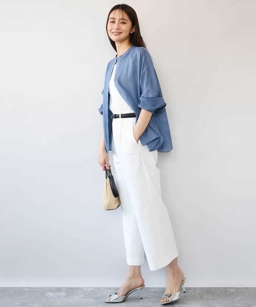 MK MICHEL KLEIN（エムケーミッシェルクラン）の「[接触冷感/通気性/洗える]ラミーリネン混シャツブラウス（シャツ/ブラウス・レディース・ブルー/ホワイト/ラベンダー・38）」の7枚目の写真