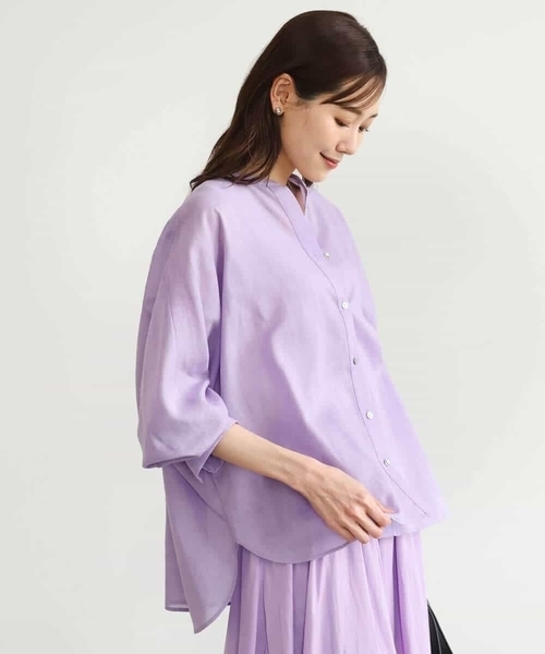 MK MICHEL KLEIN（エムケーミッシェルクラン）の「[接触冷感/通気性/洗える]ラミーリネン混シャツブラウス（シャツ/ブラウス・レディース・ブルー/ホワイト/ラベンダー・38）」の9枚目の写真