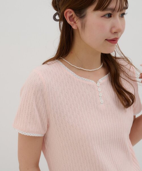 DISCOAT（ディスコート）の「【umm.】ピコレースヘンリープルオーバー（Tシャツ/カットソー・レディース・グレー/サックスブルー/ベビーピンク/レモンイエロー・FREE）」の2枚目の写真