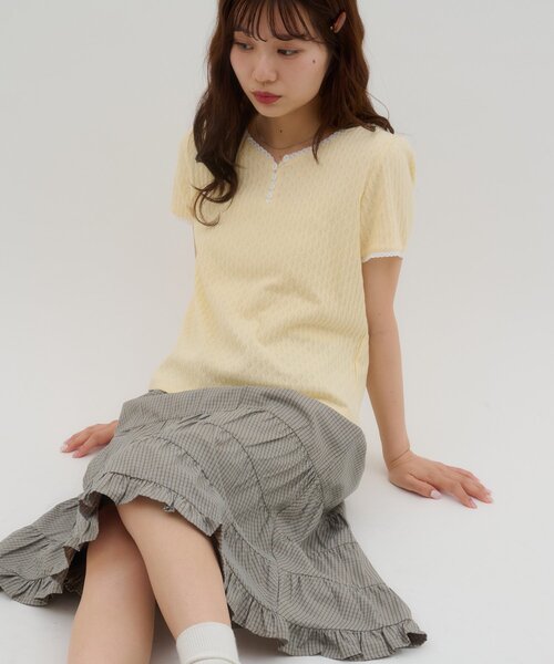 DISCOAT（ディスコート）の「【umm.】ピコレースヘンリープルオーバー（Tシャツ/カットソー・レディース・グレー/サックスブルー/ベビーピンク/レモンイエロー・FREE）」の4枚目の写真