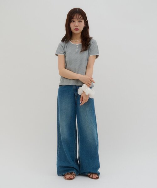 DISCOAT（ディスコート）の「【umm.】ピコレースヘンリープルオーバー（Tシャツ/カットソー・レディース・グレー/サックスブルー/ベビーピンク/レモンイエロー・FREE）」の7枚目の写真