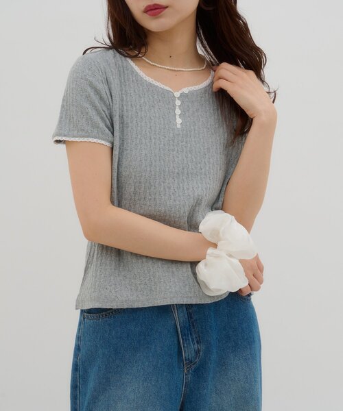 DISCOAT（ディスコート）の「【umm.】ピコレースヘンリープルオーバー（Tシャツ/カットソー・レディース・グレー/サックスブルー/ベビーピンク/レモンイエロー・FREE）」の9枚目の写真